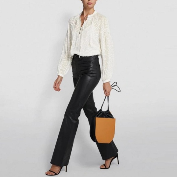 🛍️FRAME Spot Jacquard Silk Blend Smocked Peasant Blouse Off White XL - Picture 4 of 11